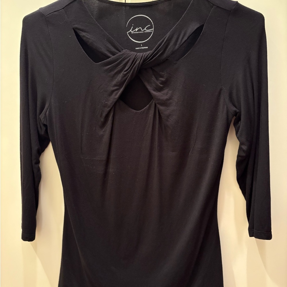 INC International Concepts Black Twist-Front Blouse